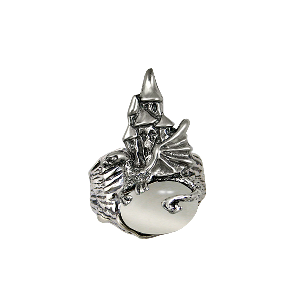 Sterling Silver Dragon And Her Castle Ring With White Moonstone Size 9